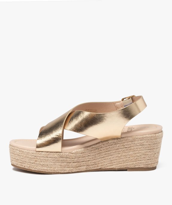 Sandales femme à talon compensé en corde et à larges brides métallisées vue5 - GEMO 4G FEMME - GEMO