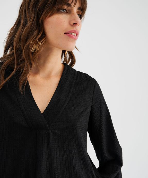 Tee-shirt à manches longues et col V en maille texturée femme vue3 - GEMO 4G FEMME - GEMO