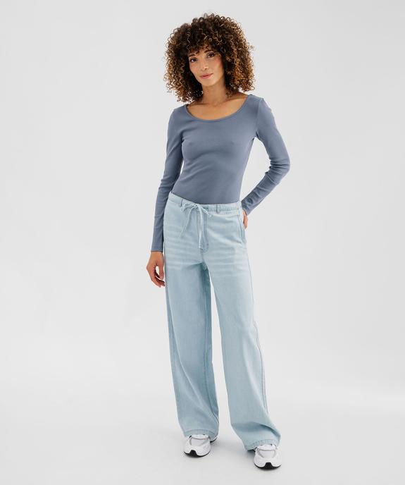 Jean wide leg taille haute élastiquée femme vue4 - GEMO 4G FEMME - GEMO