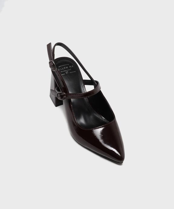 Escarpins sling-back vernis à bout pointu et talon large femme - Follow Me vue5 - FOLLOW ME - GEMO