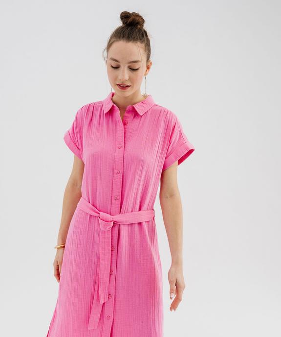 Robe chemise longue à manches courtes en gaze de coton femme vue4 - GEMO(FEMME PAP) - GEMO
