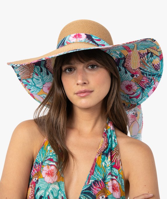 Chapeau femme en paille de papier avec doublure imprimée vue1 - GEMO (ACCESS) - GEMO