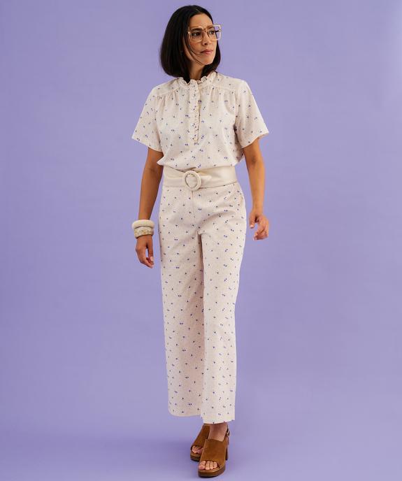 Blouse femme en coton rayé et fleuri à col victorien boutonné femme vue4 - GEMO(FEMME PAP) - GEMO