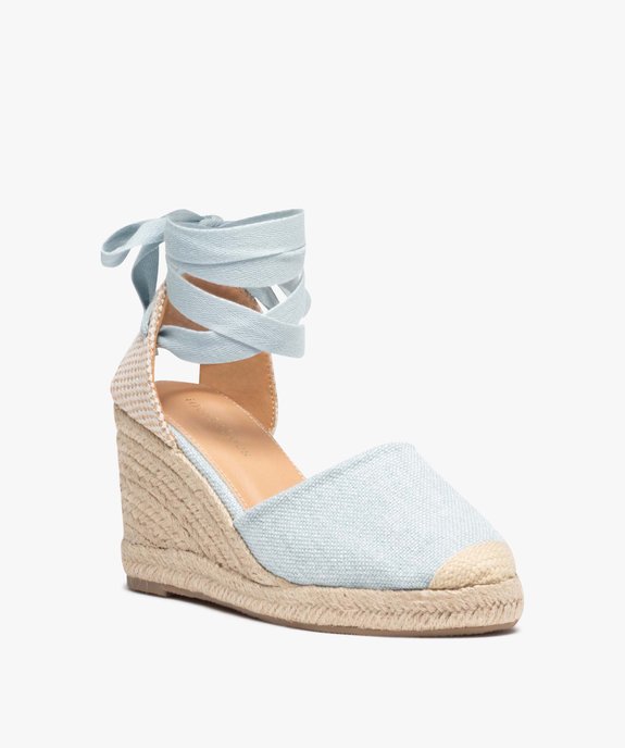 Sandale femme en toile denim à semelle compensée vue2 - SANS MARQUE - GEMO