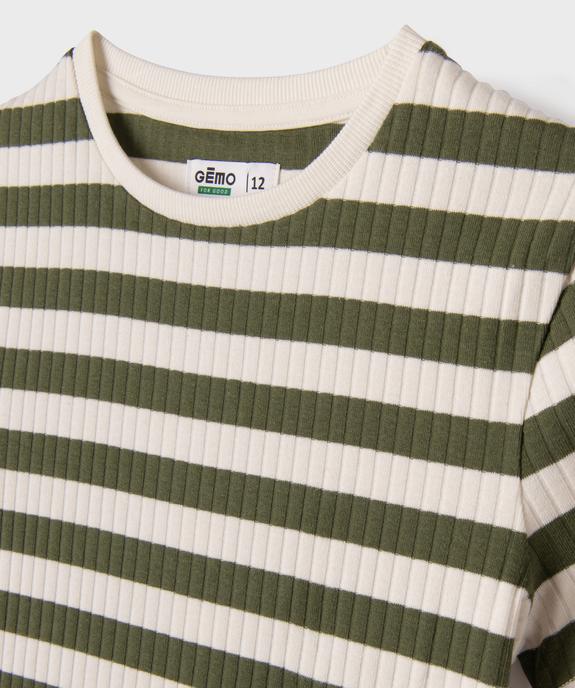 Tee-shirt manches courtes en maille côtelée à rayures fille vue2 - GEMO 4G FILLE - GEMO