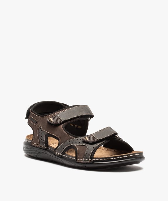 Sandales homme en suédine à brides scratch vue2 - GEMO (CASUAL) - GEMO