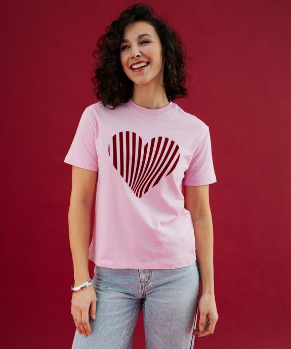 Tee-shirt manches courtes à rayures avec coeur brodé femme vue2 - GEMO(FEMME PAP) - GEMO