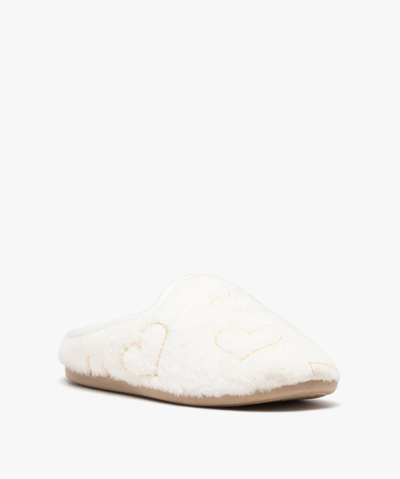 Chaussons femme mules douces brodées cœurs vue2 - GEMO(HOMWR FEM) - GEMO