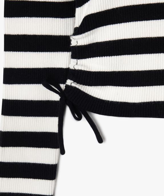 Pull court en maille côtelée froncé sur les côtés fille vue2 - GEMO (JUNIOR) - GEMO