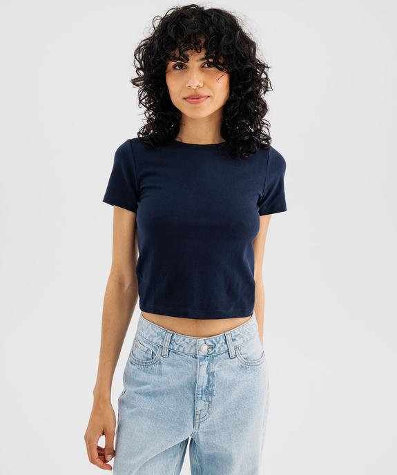 Tee-shirt manches courtes en coton stretch uni femme vue1 - GEMO(FEMME PAP) - GEMO