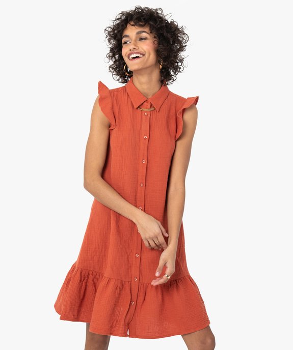 Robe femme en gaze de coton à col chemise vue1 - GEMO(FEMME PAP) - GEMO