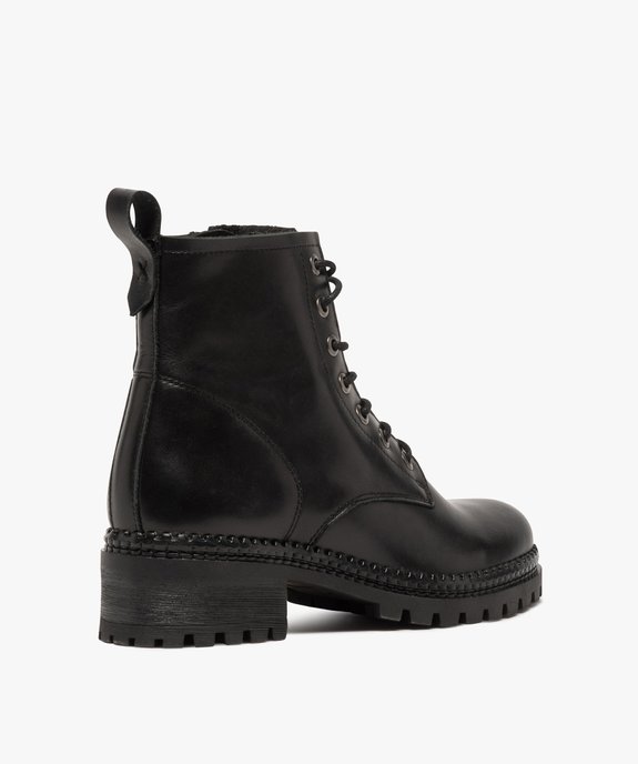 Boots femme dessus cuir uni à lacets et semelle crantée vue5 - GEMO (CASUAL) - GEMO