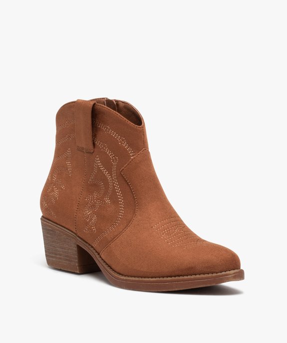Boots santiags à talon en suédine brodée femme vue2 - GEMO (CASUAL) - GEMO