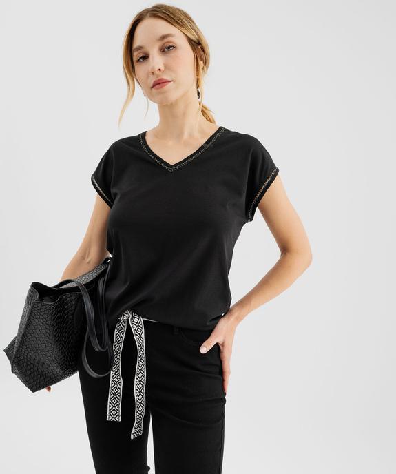 Pantacourt slim taille haute en coton stretch avec ceinture à nouer femme vue4 - GEMO 4G FEMME - GEMO