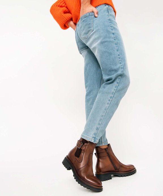 Boots femme unies à semelle crantée dessus cuir – Tanéo vue1 - TANEO - GEMO