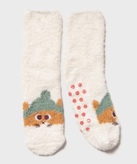 Chaussettes d’intérieur en maille bouclette motif chat fille vue1 - GEMO 4G FILLE - GEMO