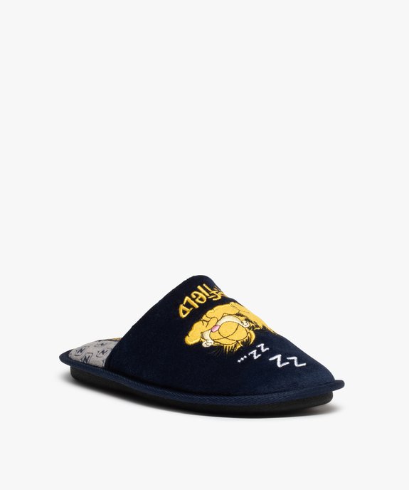 Chaussons homme mules en velours brodé – Garfield vue2 - GARFIELD - GEMO