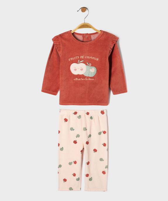 Pyjama 2 pièces en velours motifs pommes bébé fille vue1 - GEMO 4G BEBE - GEMO
