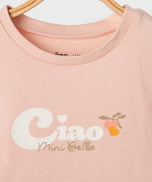 Tee-shirt manches courtes avec inscription pailletée bébé fille vue2 - GEMO(BEBE DEBT) - GEMO