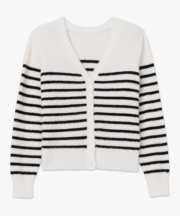 Gilet rayé avec col V en maille duveteuse femme vue4 - GEMO(FEMME PAP) - GEMO