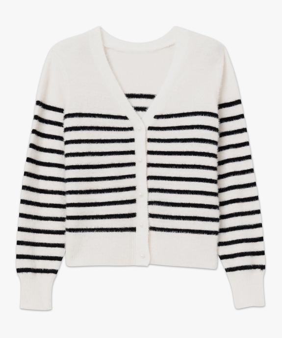 Gilet rayé avec col V en maille duveteuse femme vue4 - GEMO(FEMME PAP) - GEMO