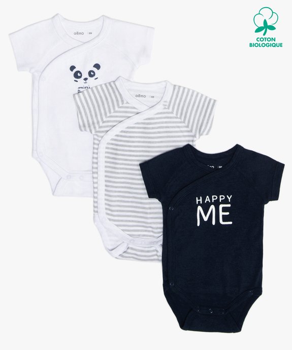 Body bébé garçon fermeture croisée (lot de 3) vue1 - GEMO 4G BEBE - GEMO