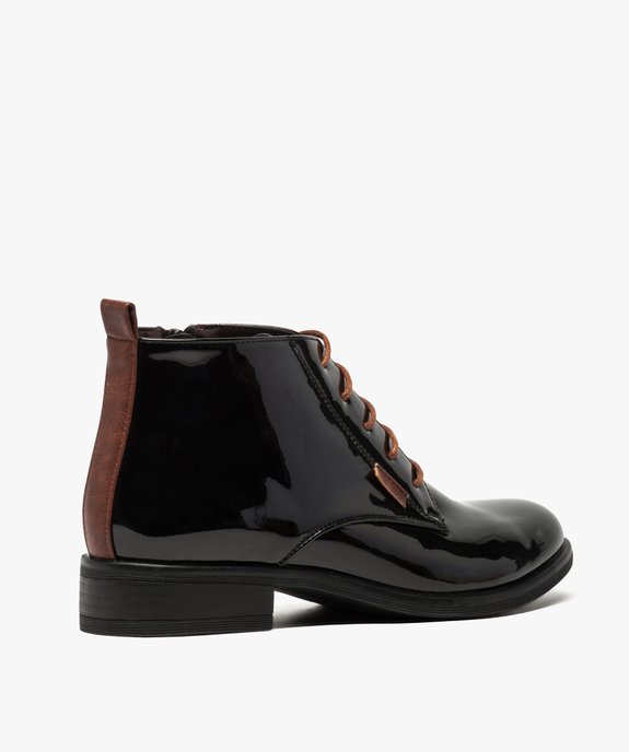 Boots femme vernies à lacet et contrefort contrastés vue4 - GEMO (CASUAL) - GEMO