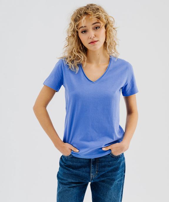 Tee-shirt à manches courtes avec col V roulotté femme vue2 - GEMO(FEMME PAP) - GEMO