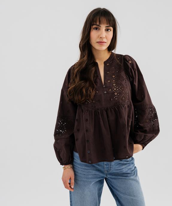 Blouse brodée à manches longues femme vue2 - GEMO(FEMME PAP) - GEMO