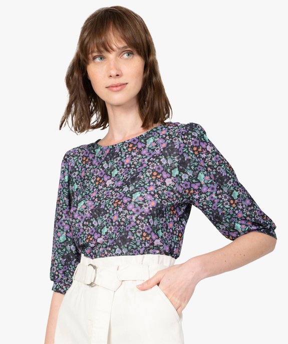 Tee-shirt femme à motifs fleuris à manches bouffantes vue1 - GEMO(FEMME PAP) - GEMO