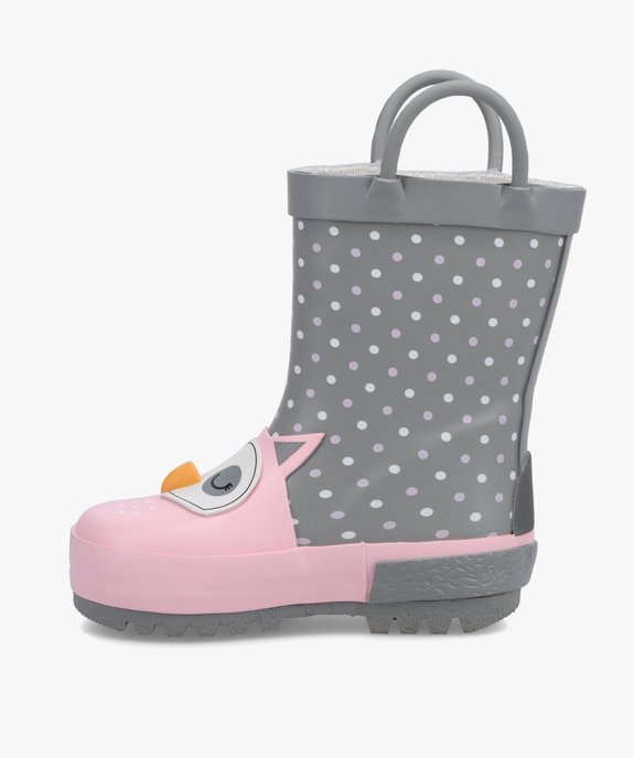 Bottes de pluie bébé fille à anses motif chouette en relief  vue3 - GEMO(BEBE DEBT) - GEMO