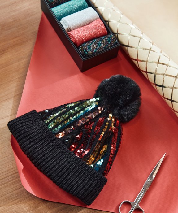 Bonnet femme à pompon et sequins brillants vue3 - GEMO (ACCESS) - GEMO