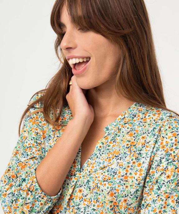 Tee-shirt femme à manches 3/4 avec décolleté en V vue2 - GEMO 4G FEMME - GEMO