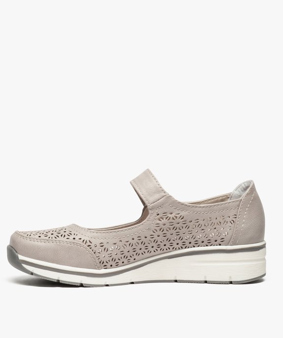 Chaussure confort femme avec dessus ajouré et talon compensé vue3 - GEMO (CONFORT) - GEMO