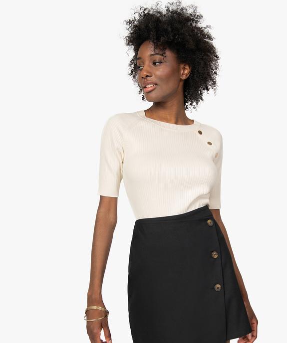 Pull femme à manches courtes en maille côtelée vue1 - GEMO(FEMME PAP) - GEMO