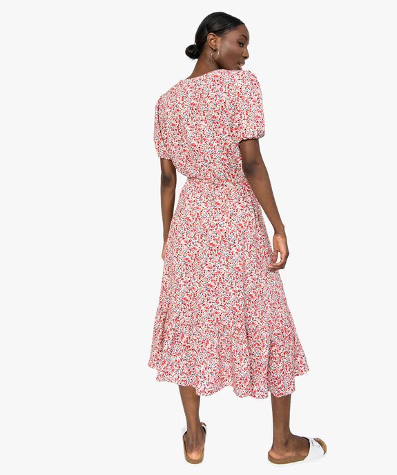 Robe femme longue forme portefeuille à motifs fleuris vue3 - GEMO(FEMME PAP) - GEMO