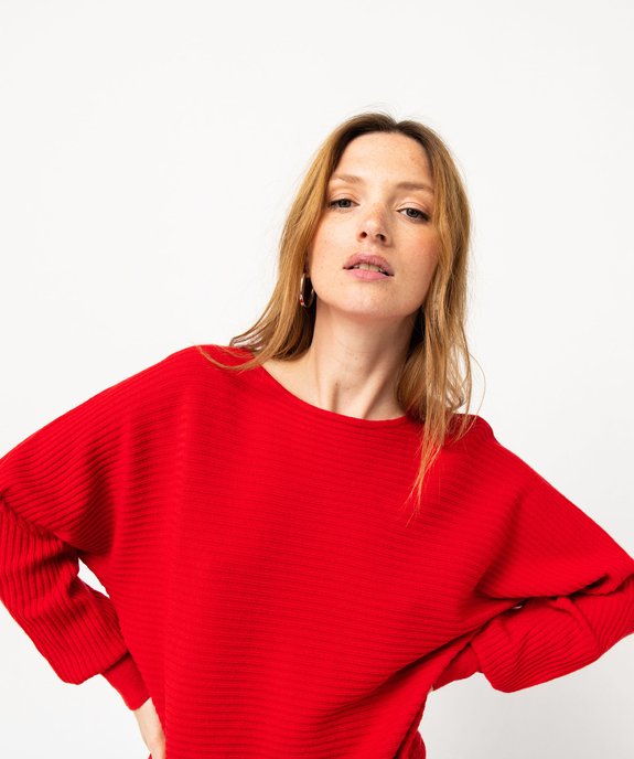 Pull en maille côtelée avec manches chauve-souris femme vue2 - GEMO(FEMME PAP) - GEMO