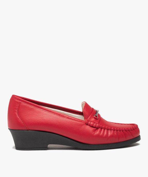 Mocassin femme confort à talon compensé dessus cuir uni vue1 - GEMO (CONFORT) - GEMO