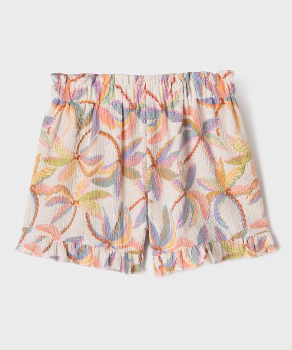 Short en maille texturée imprimée à volants fille vue3 - GEMO 4G FILLE - GEMO