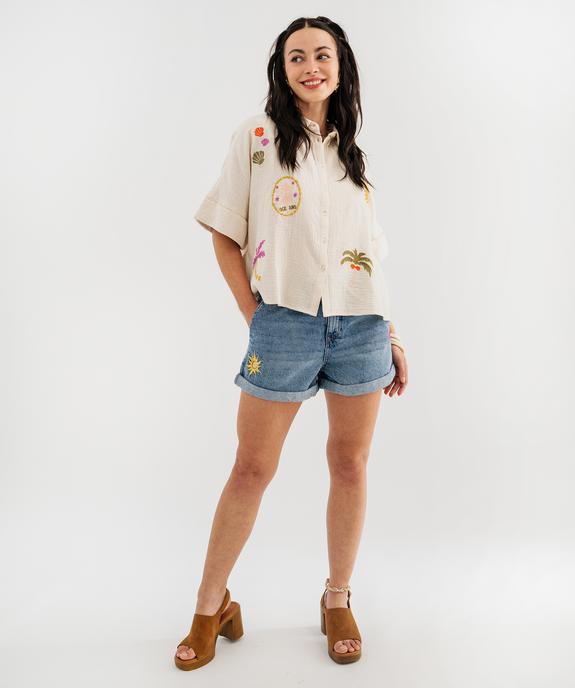 Chemise manches courtes en double gaze brodée femme vue6 - GEMO(FEMME PAP) - GEMO