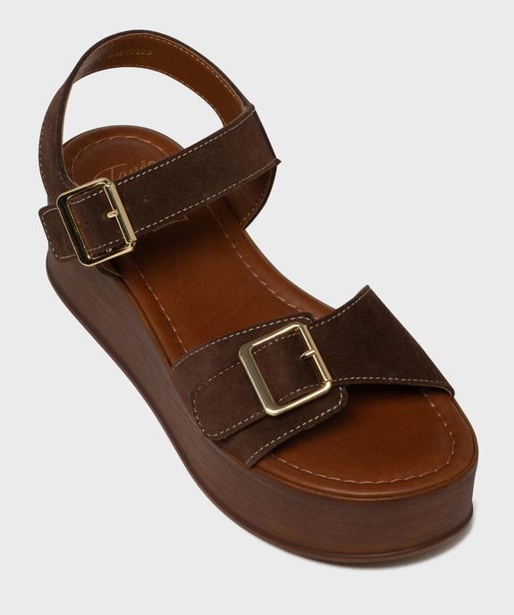 Sandales en cuir suédé à semelle plateforme femme - Tanéo vue5 - TANEO - GEMO