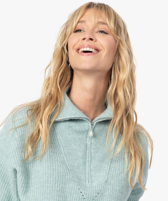 Pull femme avec col camionneur zippé vue2 - GEMO 4G FEMME - GEMO