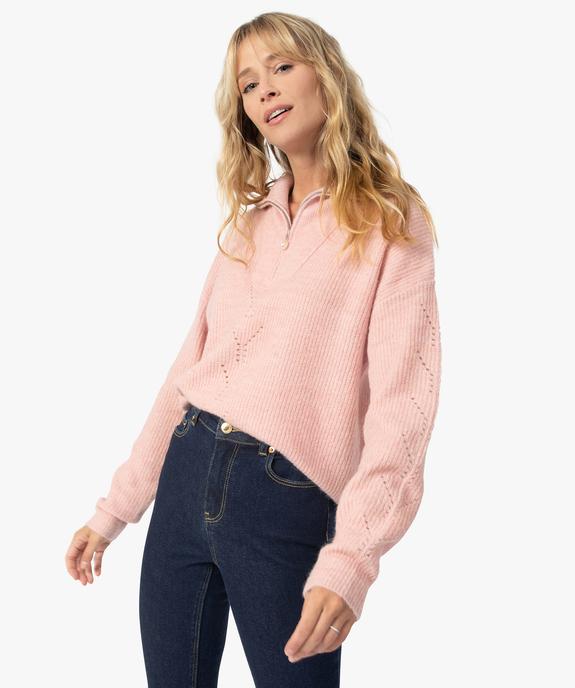 Pull femme avec col camionneur zippé vue1 - GEMO 4G FEMME - GEMO