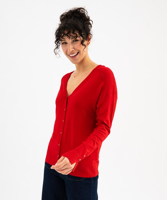 Gilet col V en maille fine unie femme vue2 - GEMO 4G FEMME - GEMO