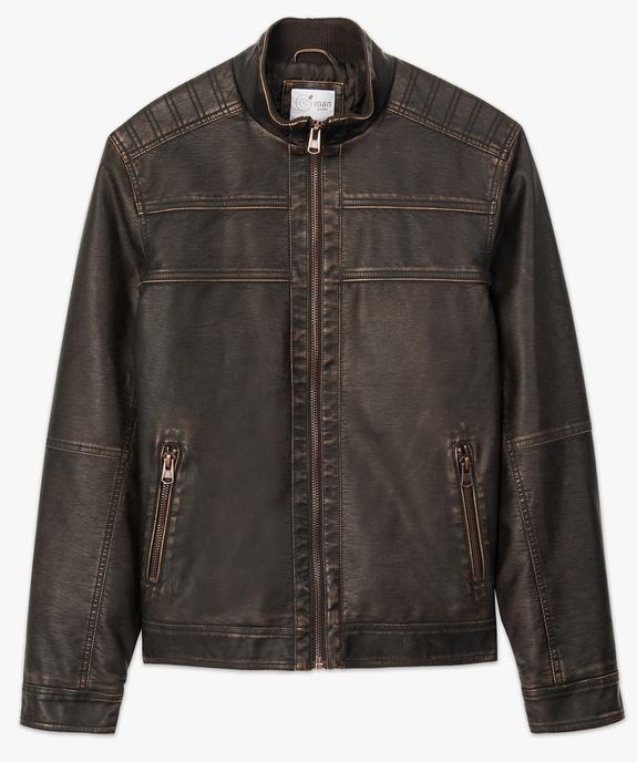 Blouson homme zippé style motard imitation cuir vue4 - GEMO (HOMME) - GEMO