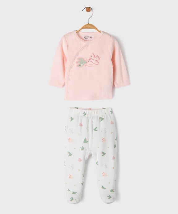 Pyjama 2 pièces en velours à motifs oiseaux bébé fille vue1 - GEMO 4G BEBE - GEMO