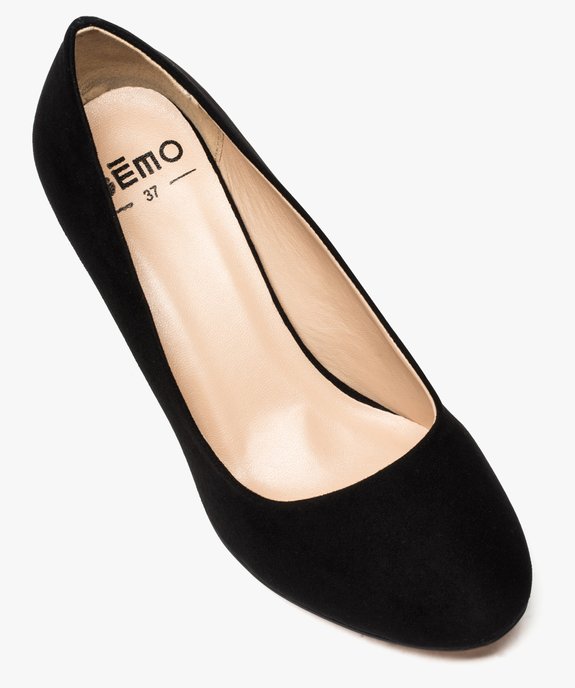 Escarpins femme a bout rond et talon large noir GEMO