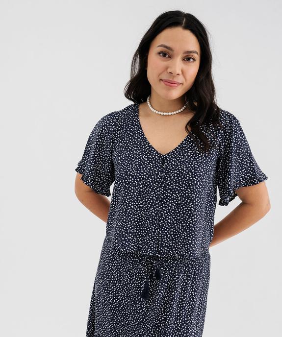 Blouse imprimée à manches courtes coupe courte femme vue1 - GEMO 4G FEMME - GEMO
