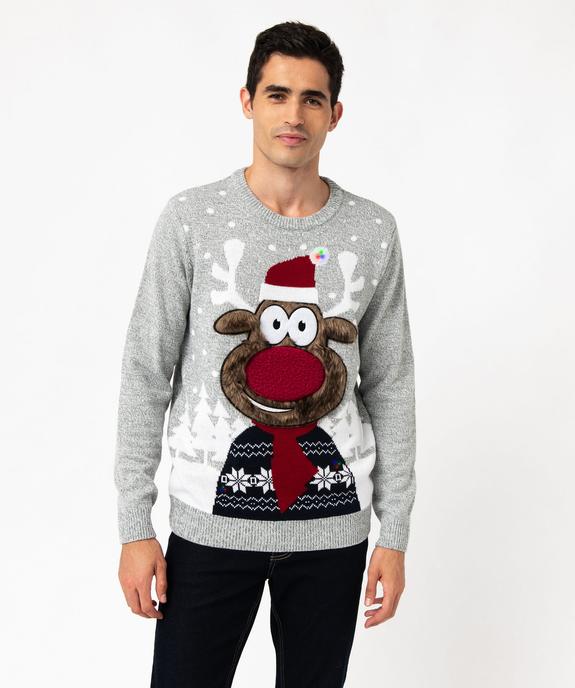 Pull de Noël clignotant à motif renne homme vue1 - GEMO (HOMME) - GEMO