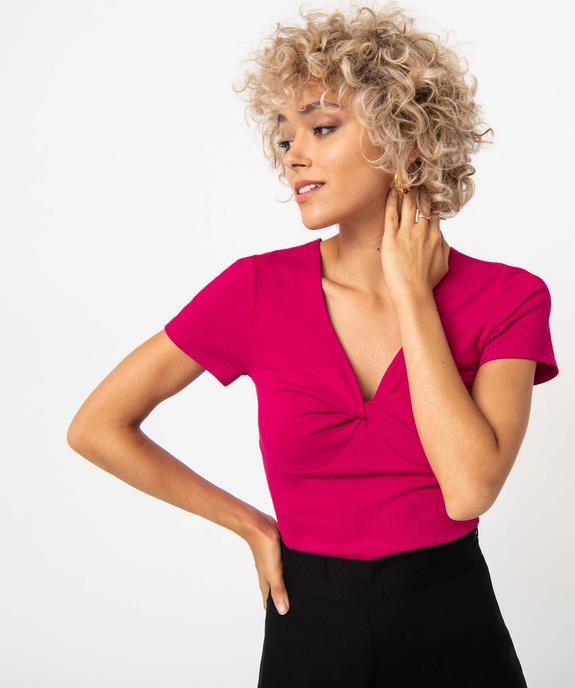 Tee-shirt femme en maille côtelée encolure effet noué vue2 - GEMO(FEMME PAP) - GEMO